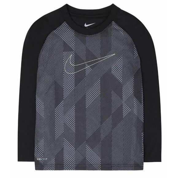 Nike Boys Black Knurling Long Sleeve Sports Athletic Activewear Shirt Sz 7 - Picture 1 of 9